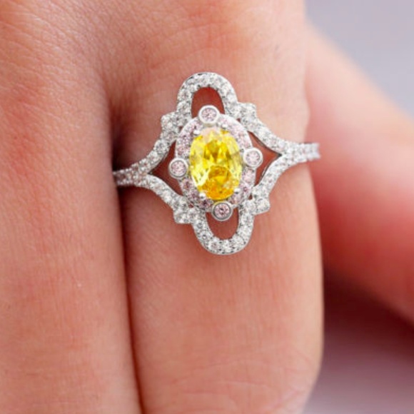 Sim Dia Jewelry - Baroque style 925 Silver Oval Citrine CZ AAA Ring